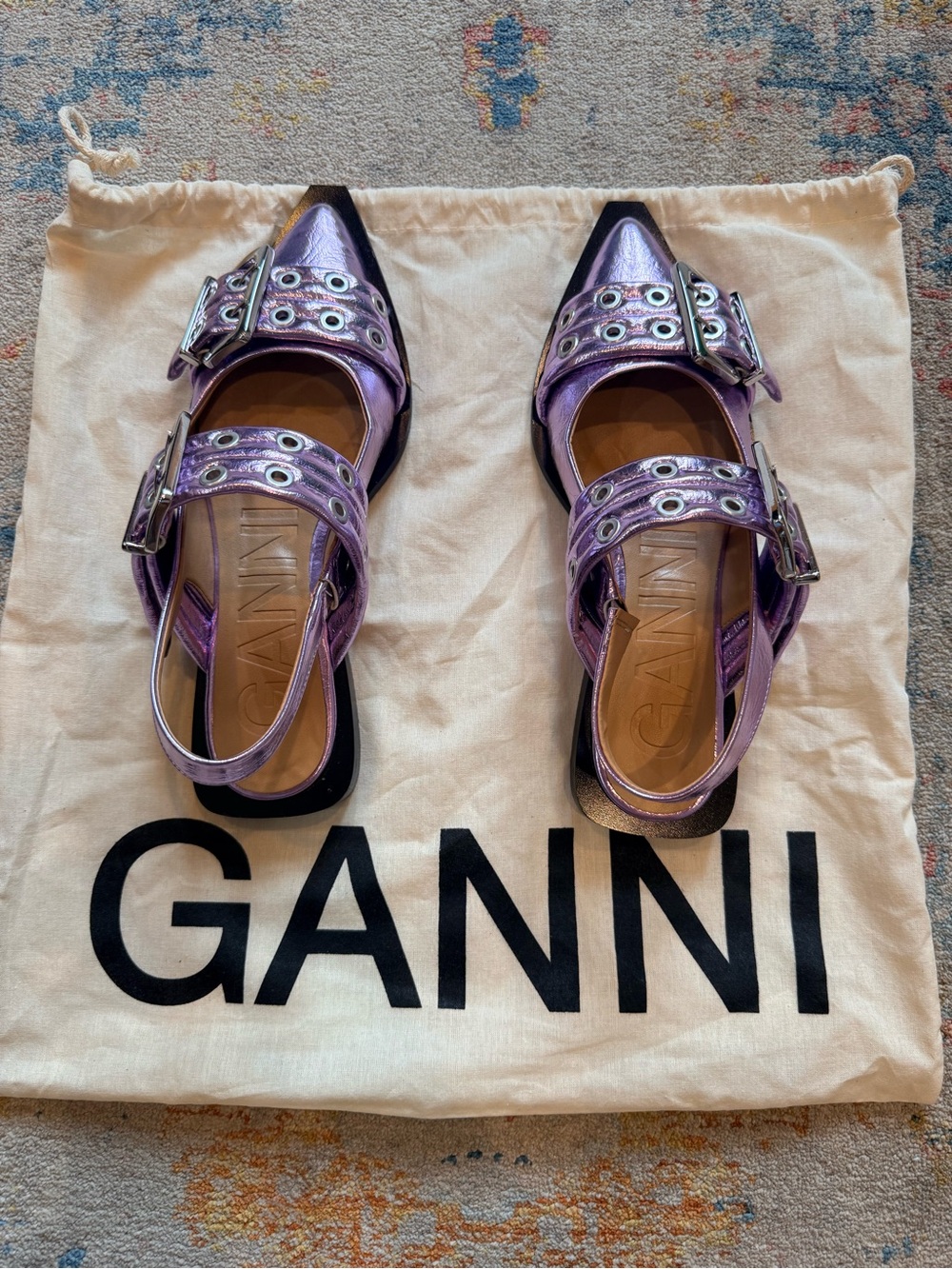 Ganni Metallic Lavender Pointed Flats (Size 36)